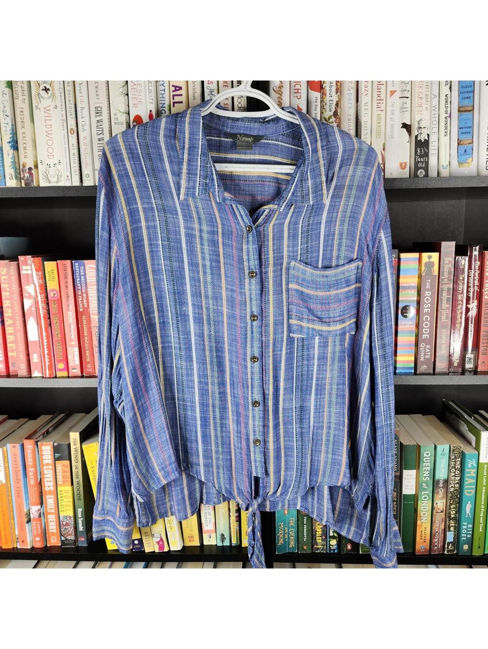 Natural Reflections Blue and Yellow Striped Shirt Women's XL